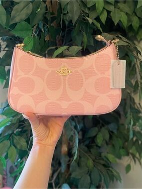 Coach Pink Signature Mini Shoulder Bag with Gold Hardware